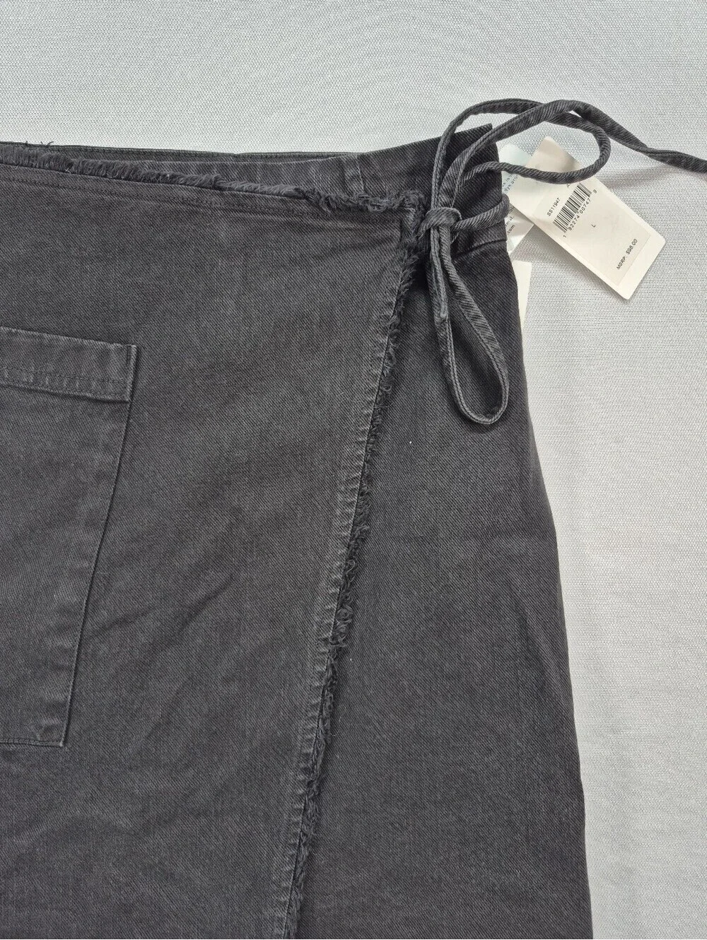 Splendid Women's Large Black Denim Distessed Faux Wrap Mini Skirt NWT $98